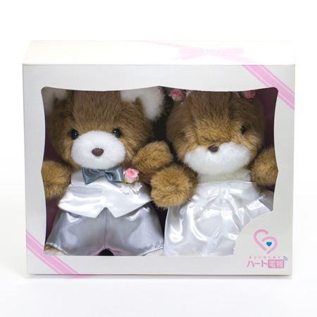 日本製 くまのマックとうさぎのラッキー ウェディングぬいぐるみ電報 電報なら ハート電報